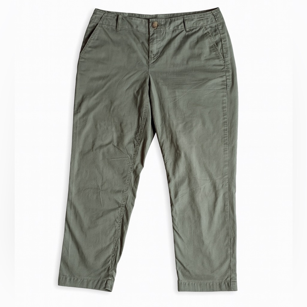 Loft The Slim Pants Women's Size 10p Casual Olive Green Cropped Slash Pockets